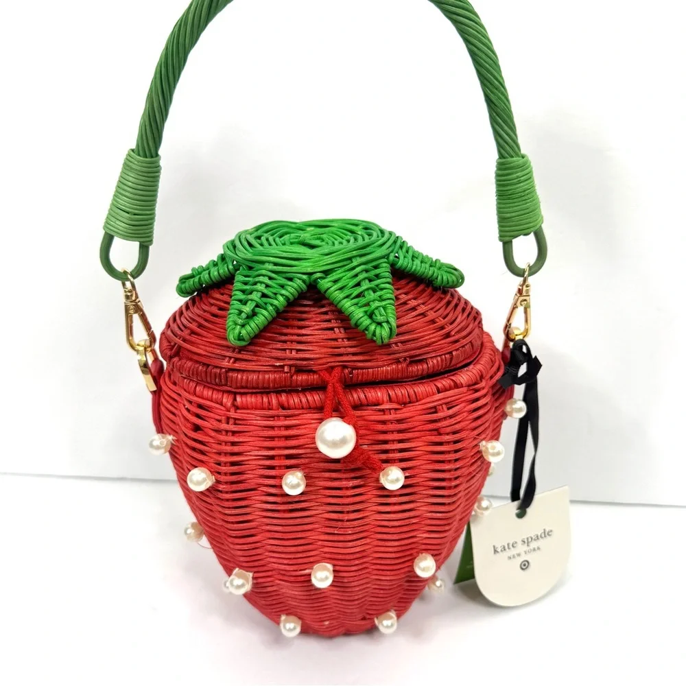 KATE SPADE NEW YORK x TARGET Strawberry Basket Bucket Bag NEW Red W Faux Pearls